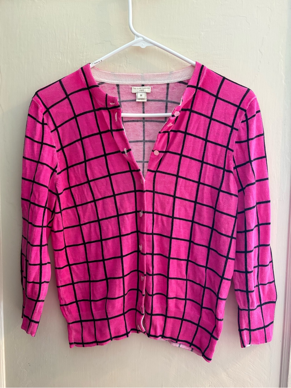 J. Crew Pink Windowpane Cardigan Sweater